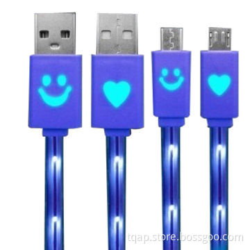 USB Cable with Heart or Smile Flash LED Light(Single Fiber Wire), 1.0m Length